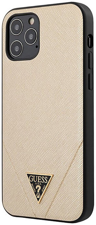 фото Чехол cg mobile guess pu saffiano triangle metal logo hard для iphone 12 pro max gold