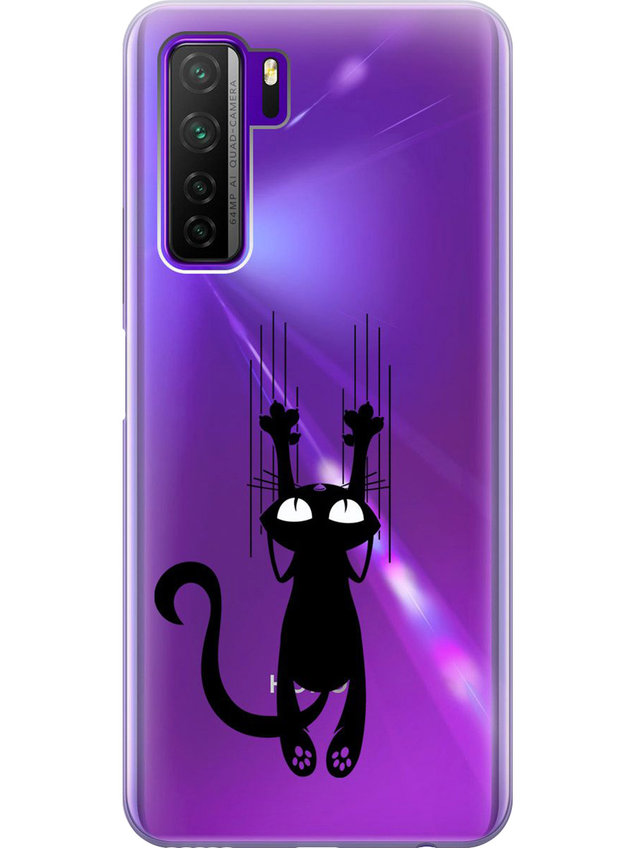 

Силиконовый чехол на Honor 30S, Huawei Nova 7 SE с принтом "Кошечка царапка" прозрачный, Прозрачный;черный, 722946171