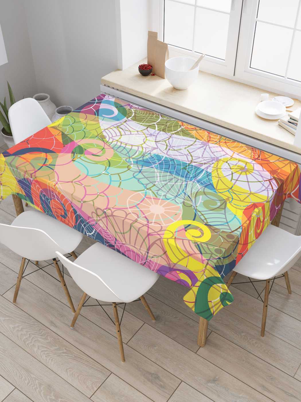 

Скатерть прямоугольная JoyArty "Завитки с паутиной" из сатена, 180x145 см, Завитки с паутиной