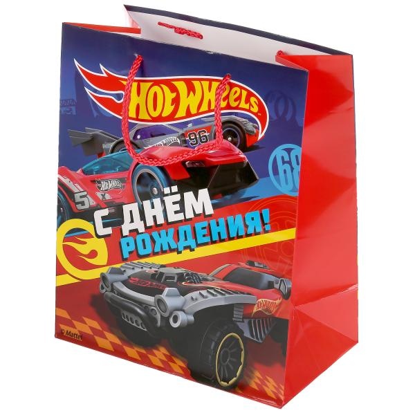 фото Пакет подарочный играем вместе hot wheels. с днём рождения!, 26х32х14см