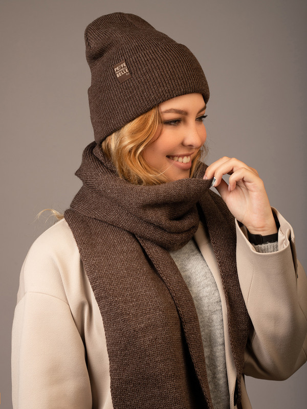 Комплект (шапка+шарф) женский Perfebelle LS11PL11 коричневый, р.56-58