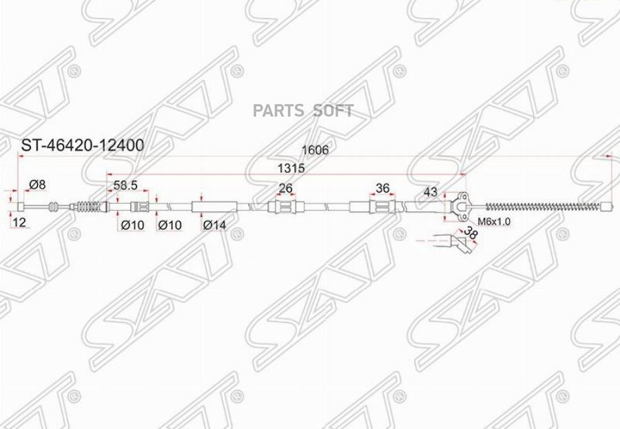 Трос Ручника Ty Corolla Ae/Ee10#/11# 91- (Барабан Тормоза) Rh (правый) Sat арт. ST-46420-1