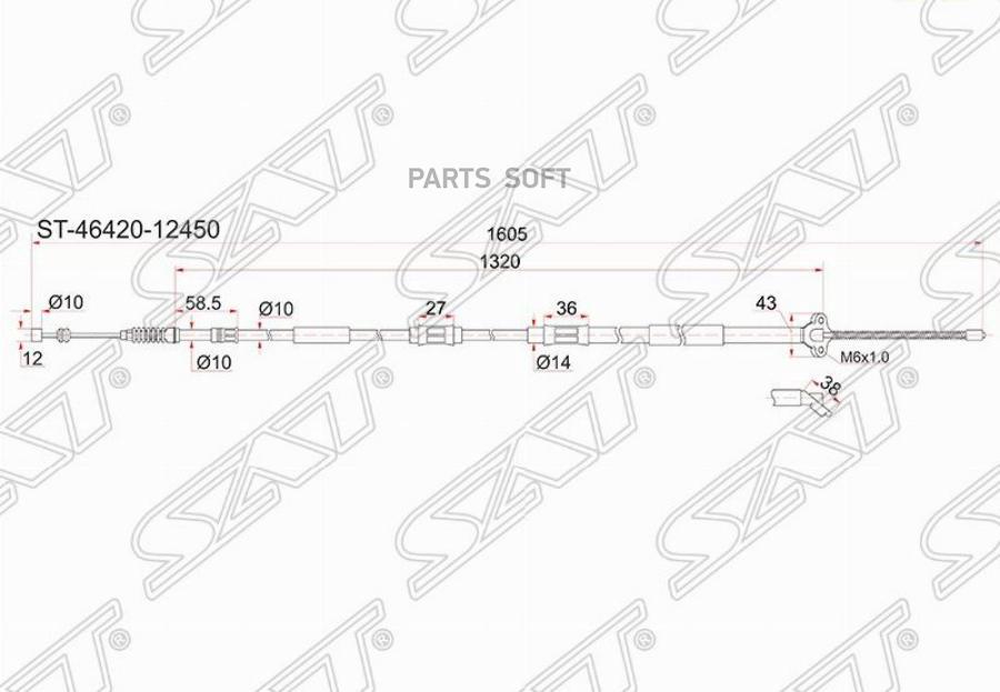 

Трос Ручника Toyota Corolla/Sprinter 92-02 Rh (правый) Sat арт. ST-46420-12450