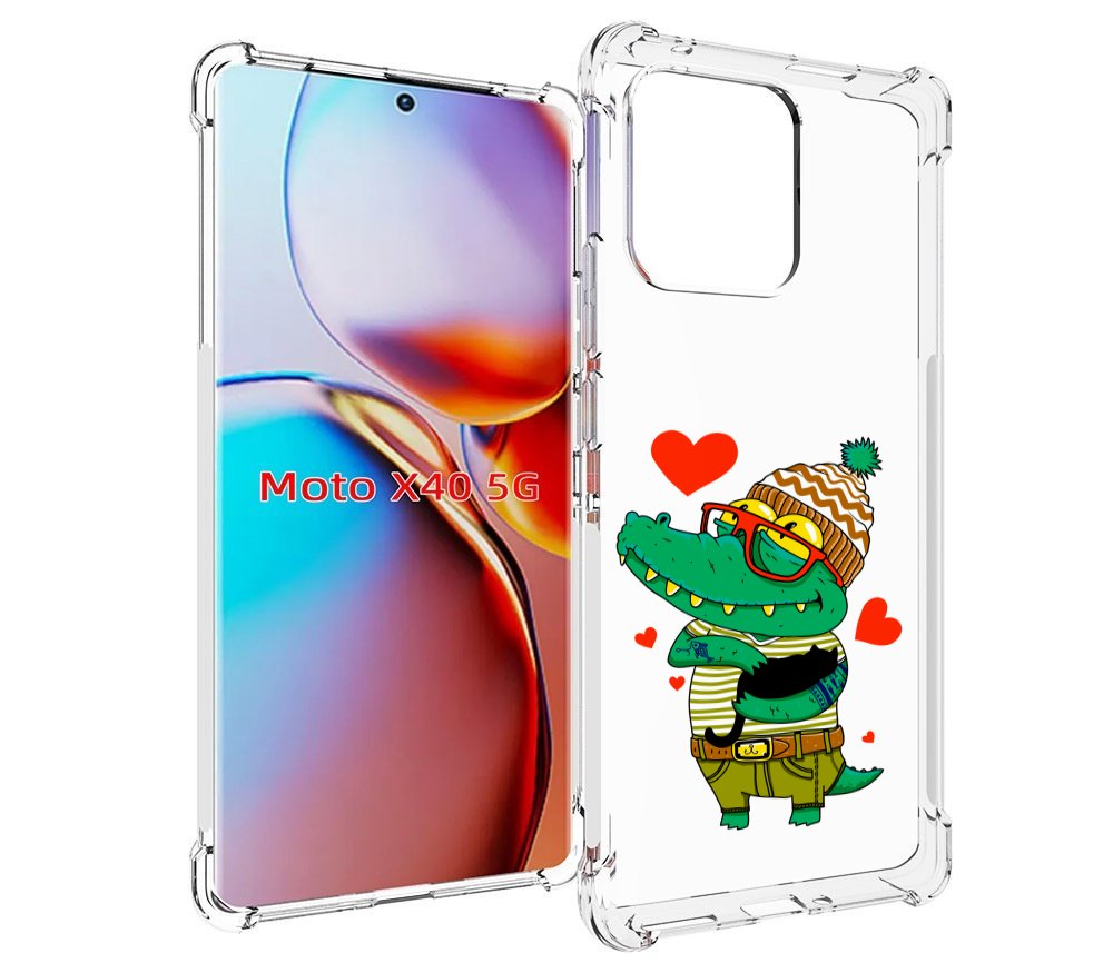 

Чехол MyPads зеленый-крокодильчик-в-красной-оправе для Motorola Moto X40, Прозрачный, Tocco