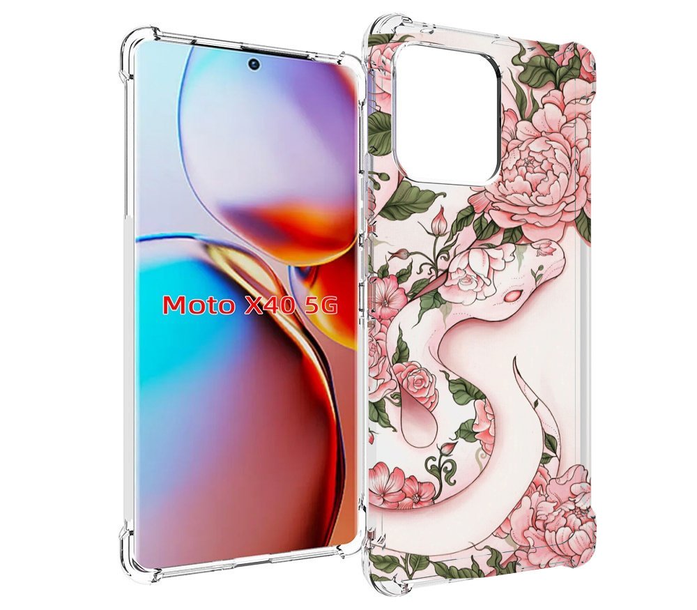 

Чехол MyPads змея-в-розовых-цветах женский для Motorola Moto X40, Прозрачный, Tocco