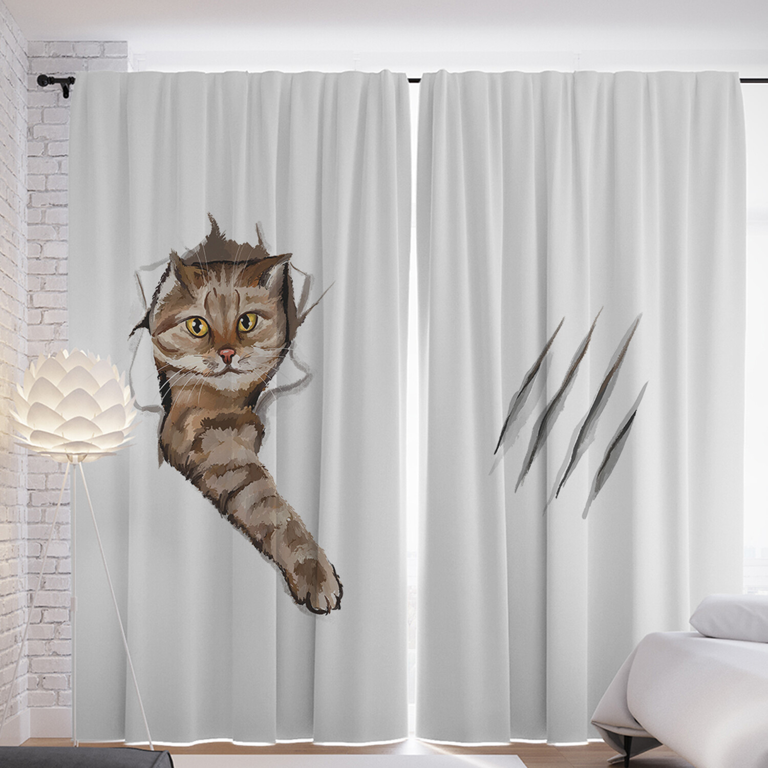 

Шторы с фотопечатью JoyArty "Кот и царапина" из сатена, 290х265 см, Кот и царапина
