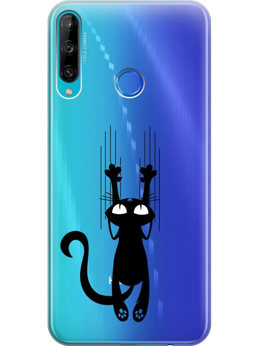 

Силиконовый чехол на Honor 9C, Huawei P40 Lite E с принтом "Кошечка царапка" прозрачный, Прозрачный;черный, 722946271