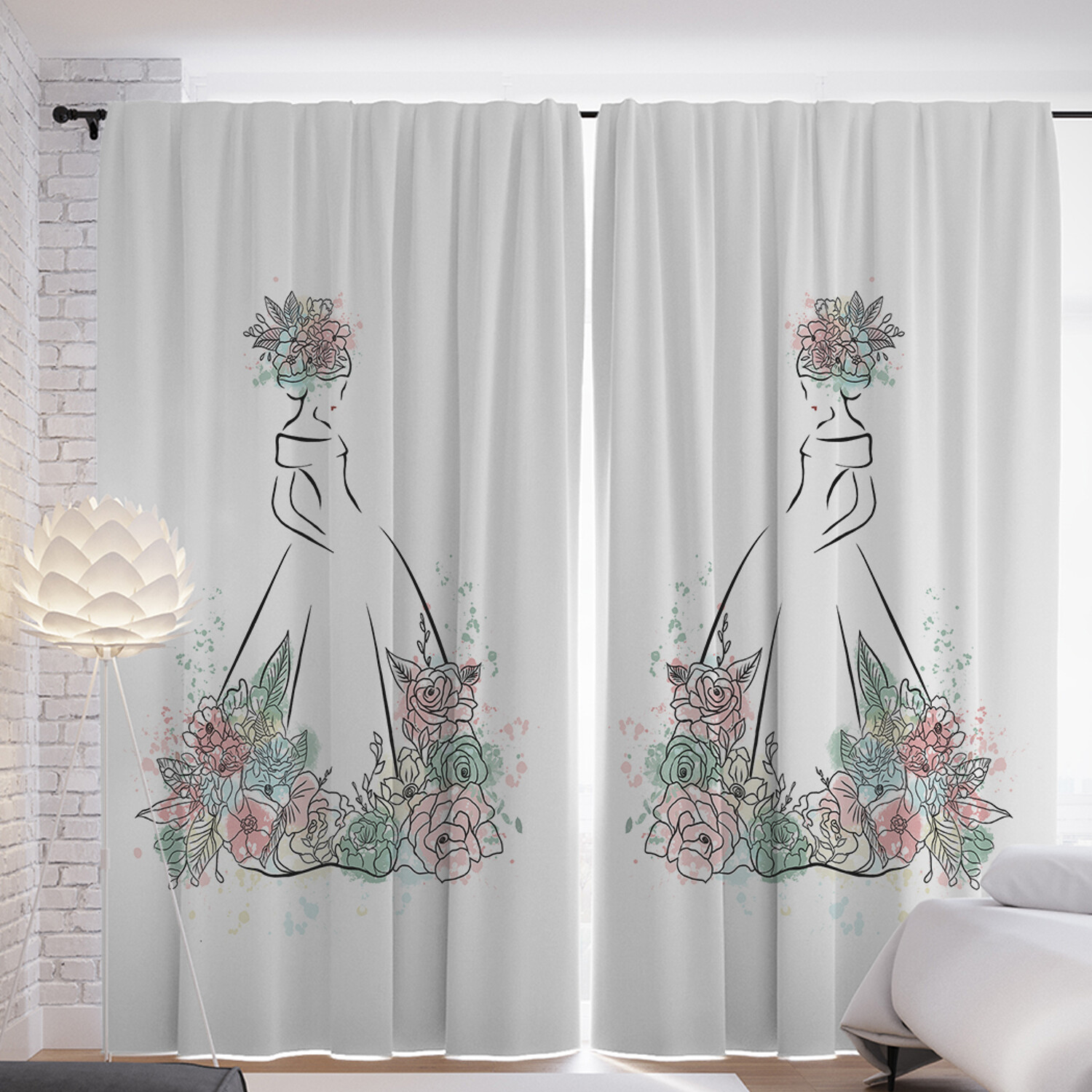 

Шторы с фотопечатью JoyArty "Девушки в цветах" из сатена, 290х265 см, Девушки в цветах