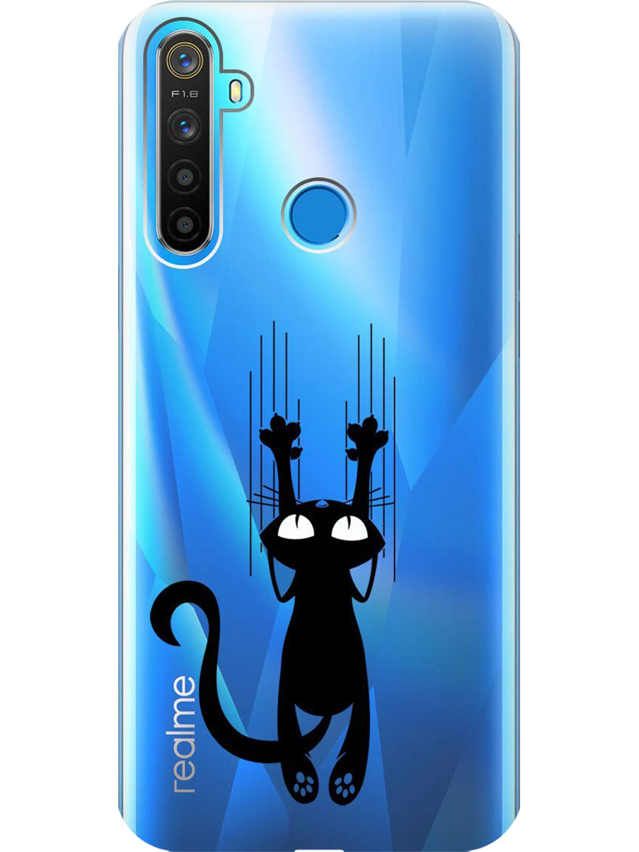 

Силиконовый чехол на realme 5 / 6i / C3 с принтом "Кошечка царапка" прозрачный, Прозрачный;черный, 726149671