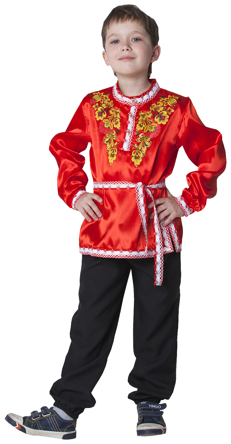 

Карнавальная русская рубаха "Хохлома: цветы", атлас, цвет красный, р-р 30, рост 110-116 см