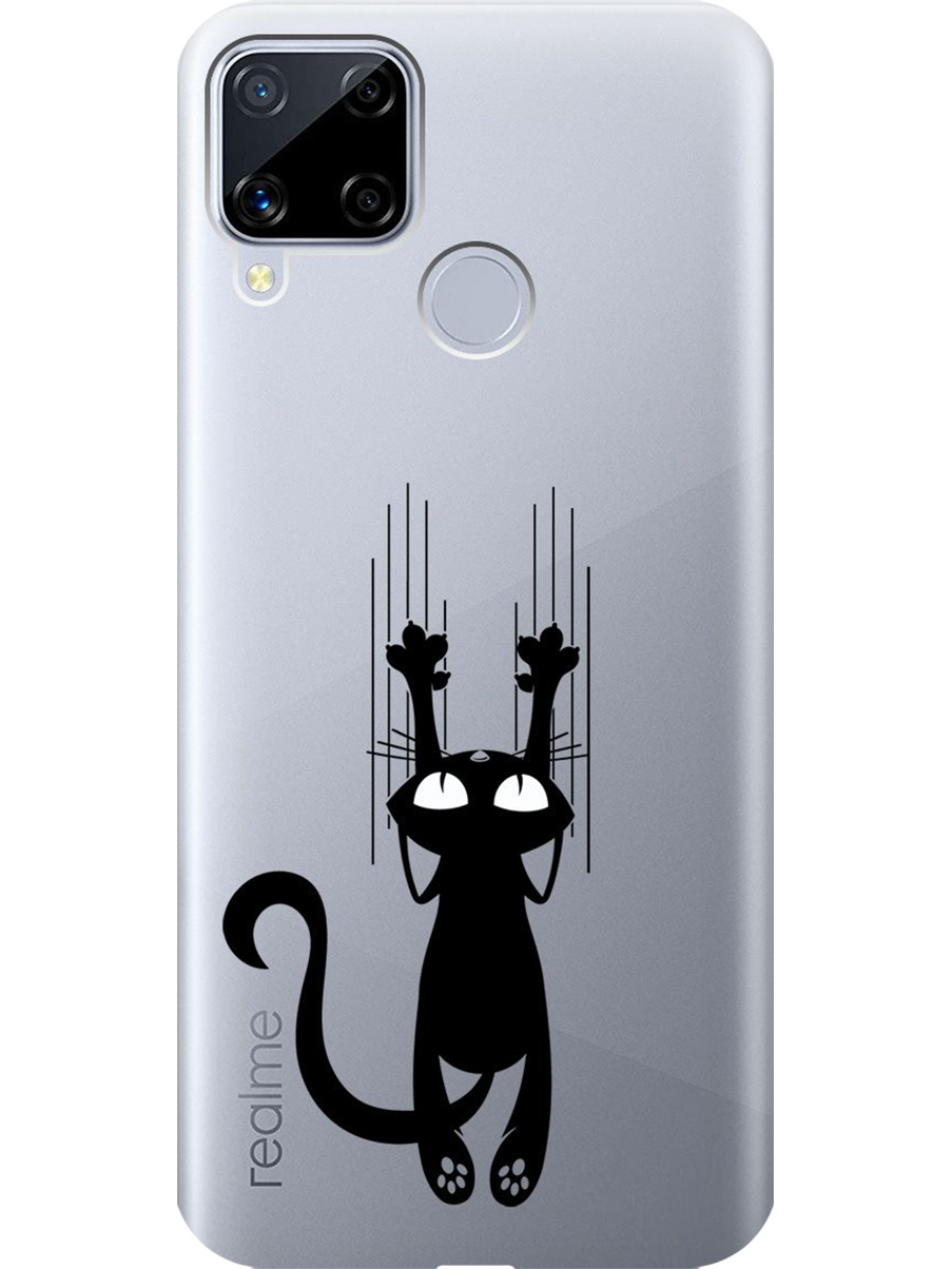 

Силиконовый чехол на Realme C15/C25 с принтом "Кошечка царапка" прозрачный, Прозрачный;черный, 726149871