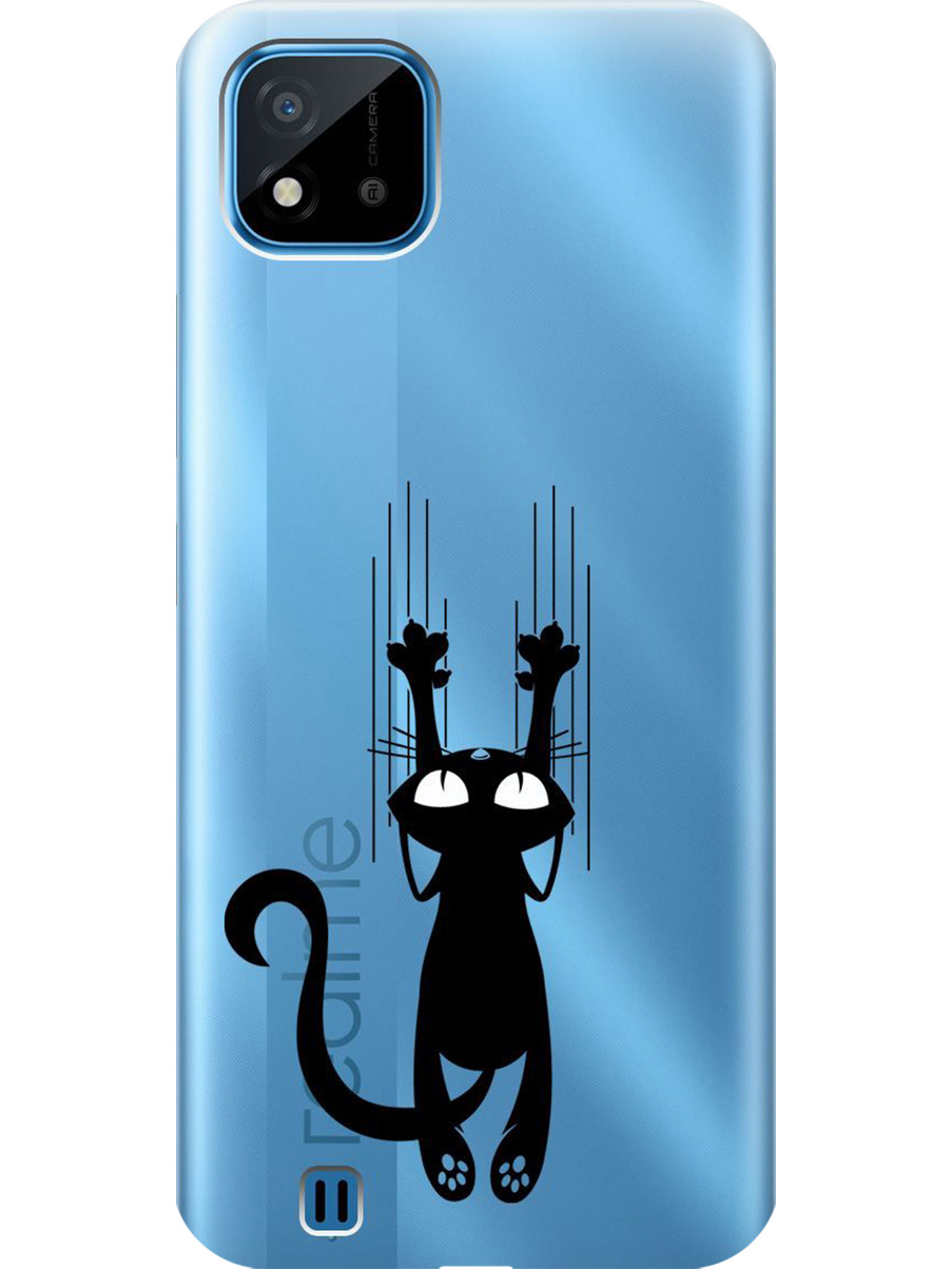 

Силиконовый чехол на Realme C20/C11 (2021) с принтом "Кошечка царапка" прозрачный, Прозрачный;черный, 726147471