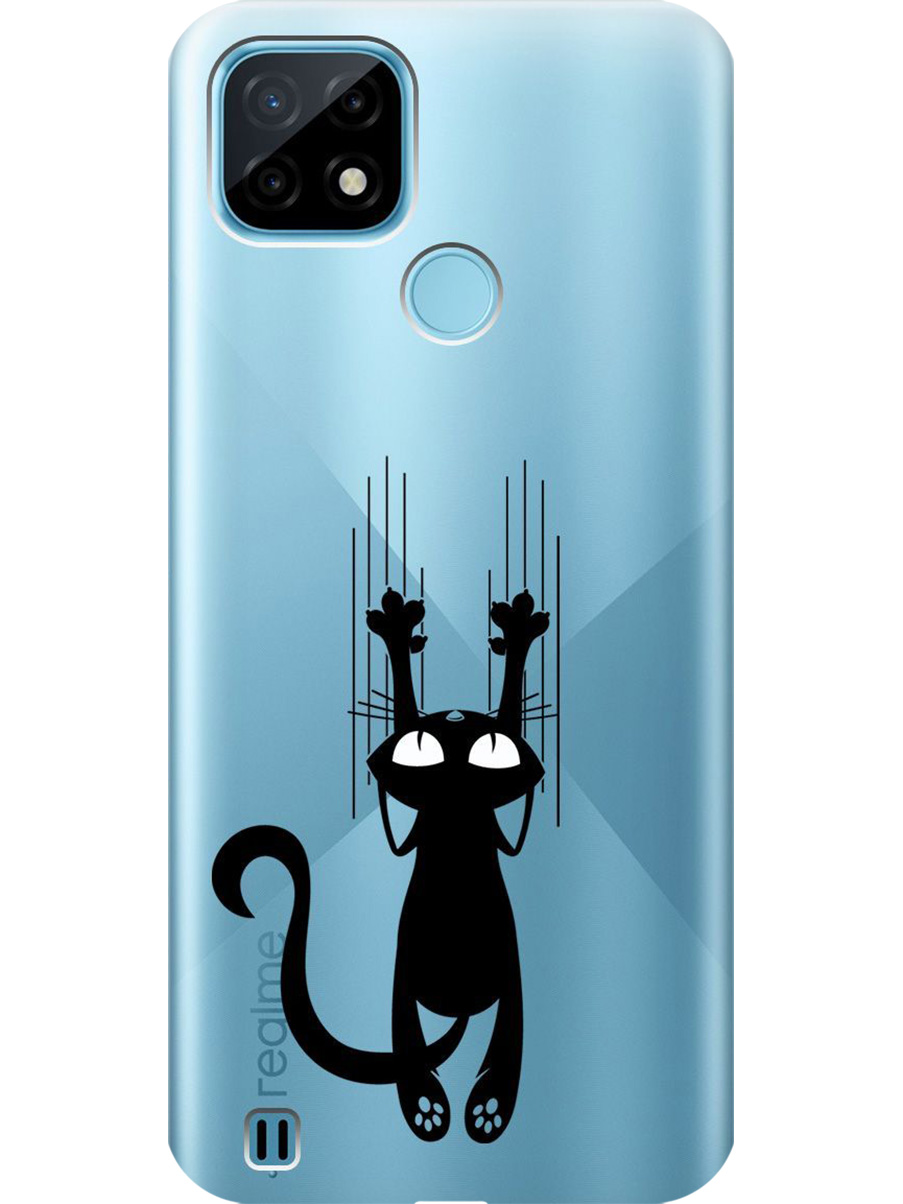

Силиконовый чехол на realme C21 с принтом "Кошечка царапка" прозрачный, Прозрачный;черный, 726147571