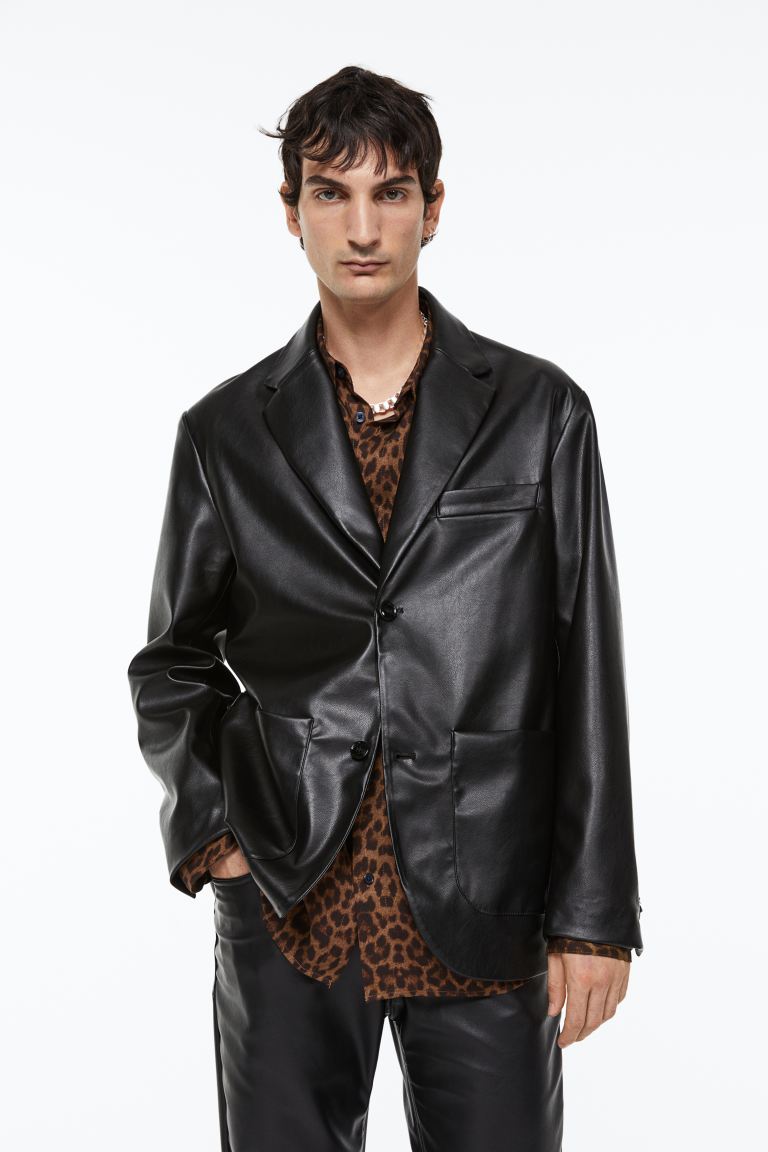Кожаная куртка мужская H&M 1113663001 черная 3XL (доставка из-за рубежа)