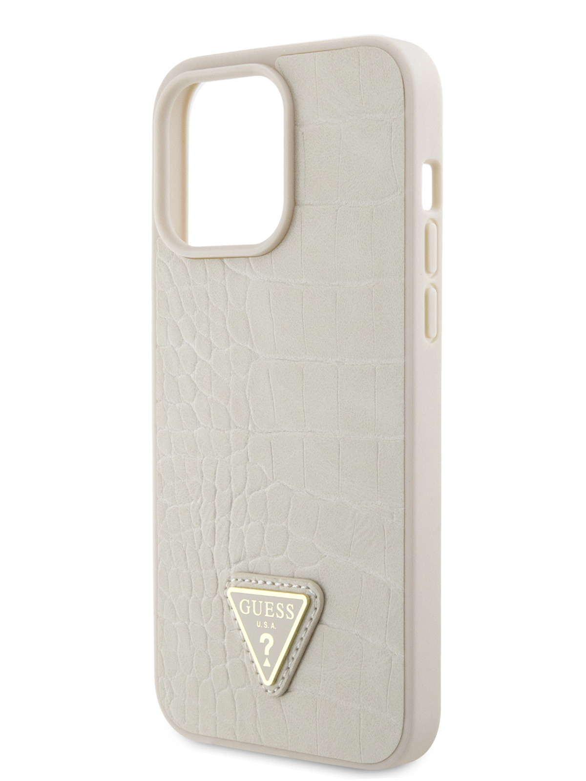 Чехол Guess для iPhone 15 Pro Max Croco Triangle metal logo Hard Gold