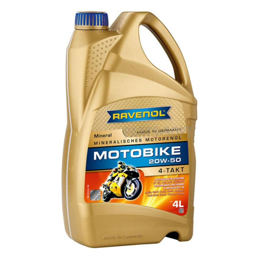 

Масло моторное для 4-х тактных двигателей Motobike 4T 20W50 мин.4л RAVENOL