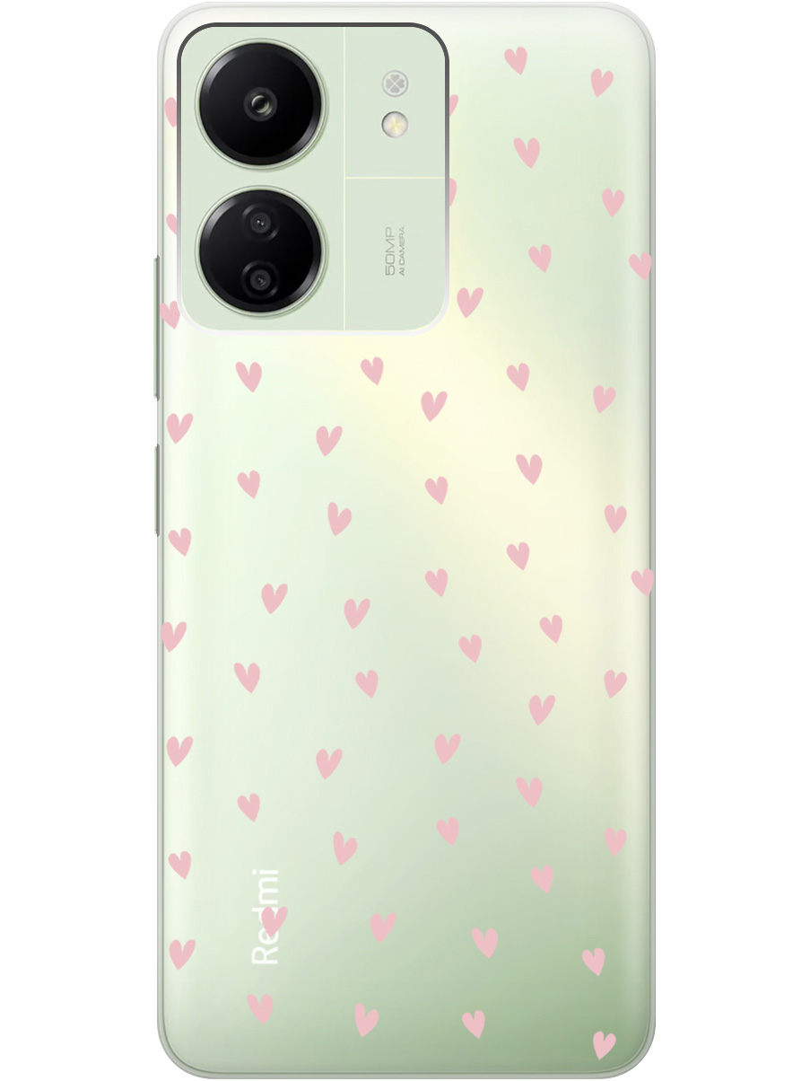 

Силиконовый чехол на Xiaomi Redmi 13C / Poco C65 с принтом "Розовые сердечки" прозрачный, Прозрачный;розовый, 777767791