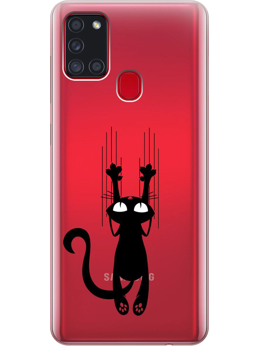 

Силиконовый чехол на Samsung Galaxy A21s с принтом "Кошечка царапка" прозрачный, Прозрачный;черный, 723009371