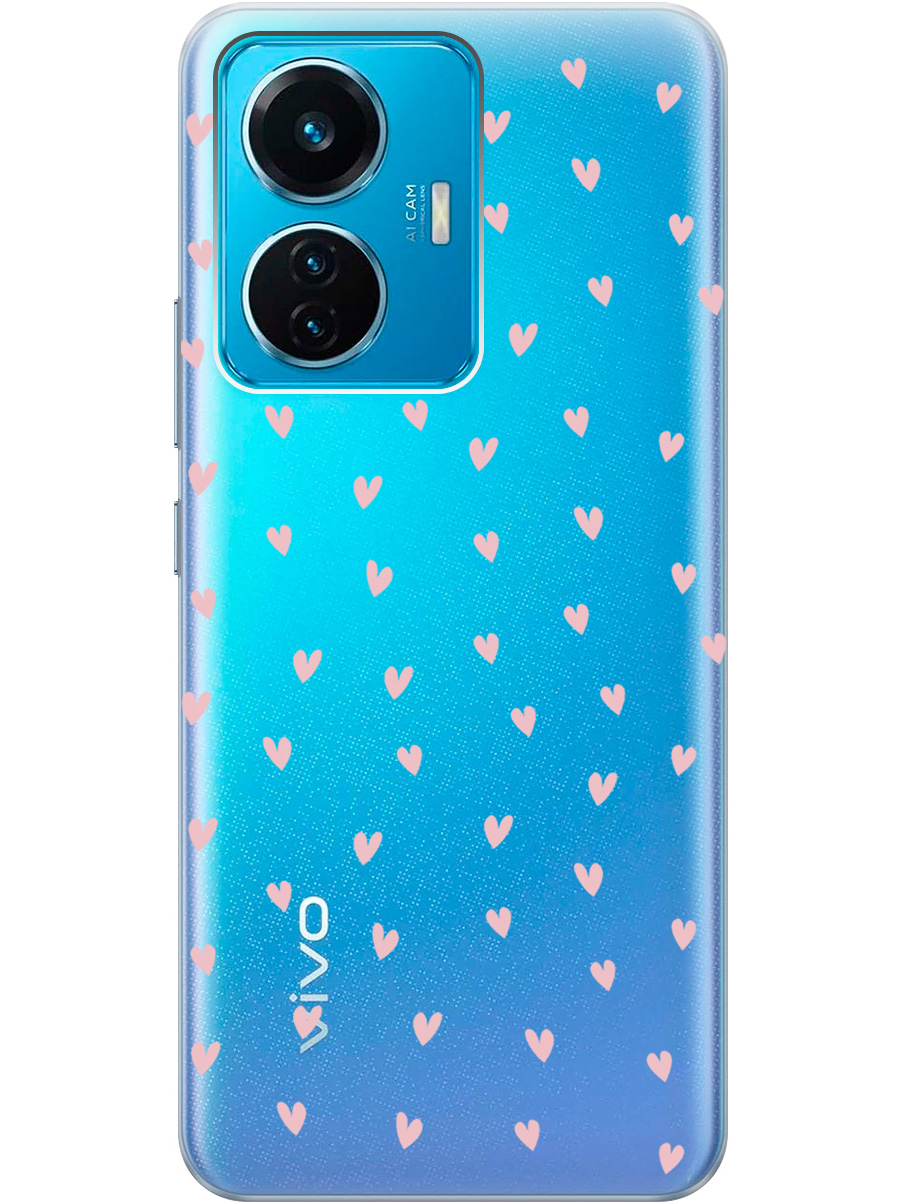 

Силиконовый чехол на Vivo T1 с принтом "Розовые сердечки" прозрачный, Прозрачный;розовый, 743437891