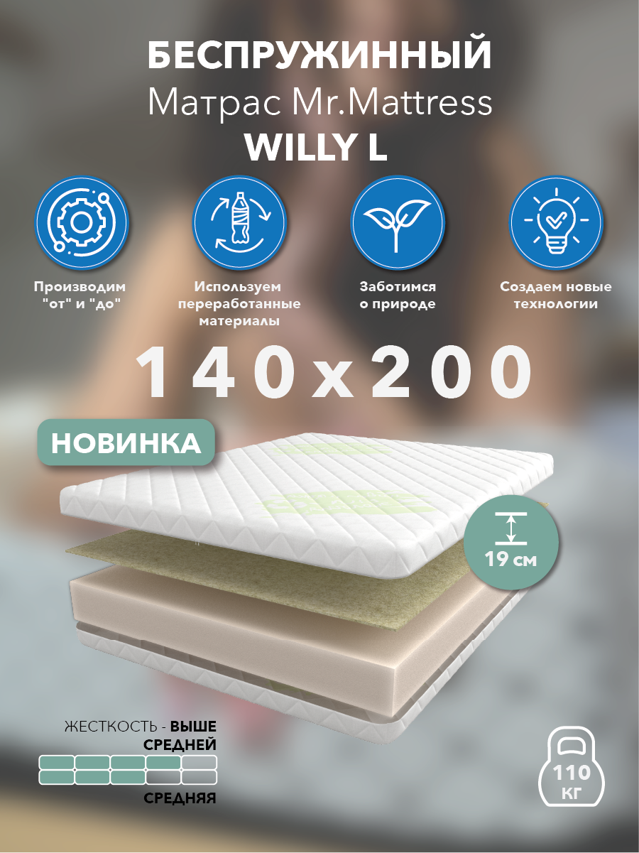 

Матрас Mr.Mattress Willy L 140x200, Белый, Willy L