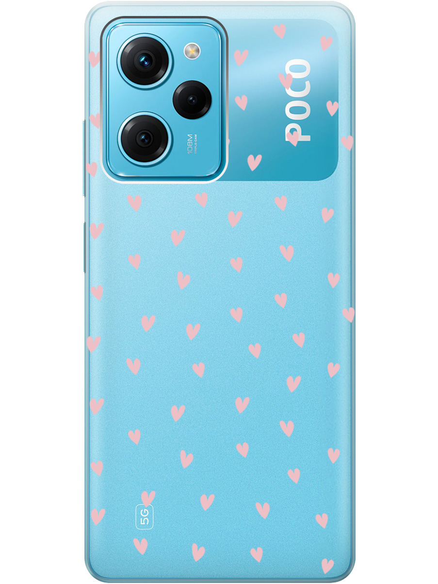 

Силиконовый чехол на Xiaomi Poco X5 Pro 5G с принтом "Розовые сердечки" прозрачный, Прозрачный;розовый, 767959791