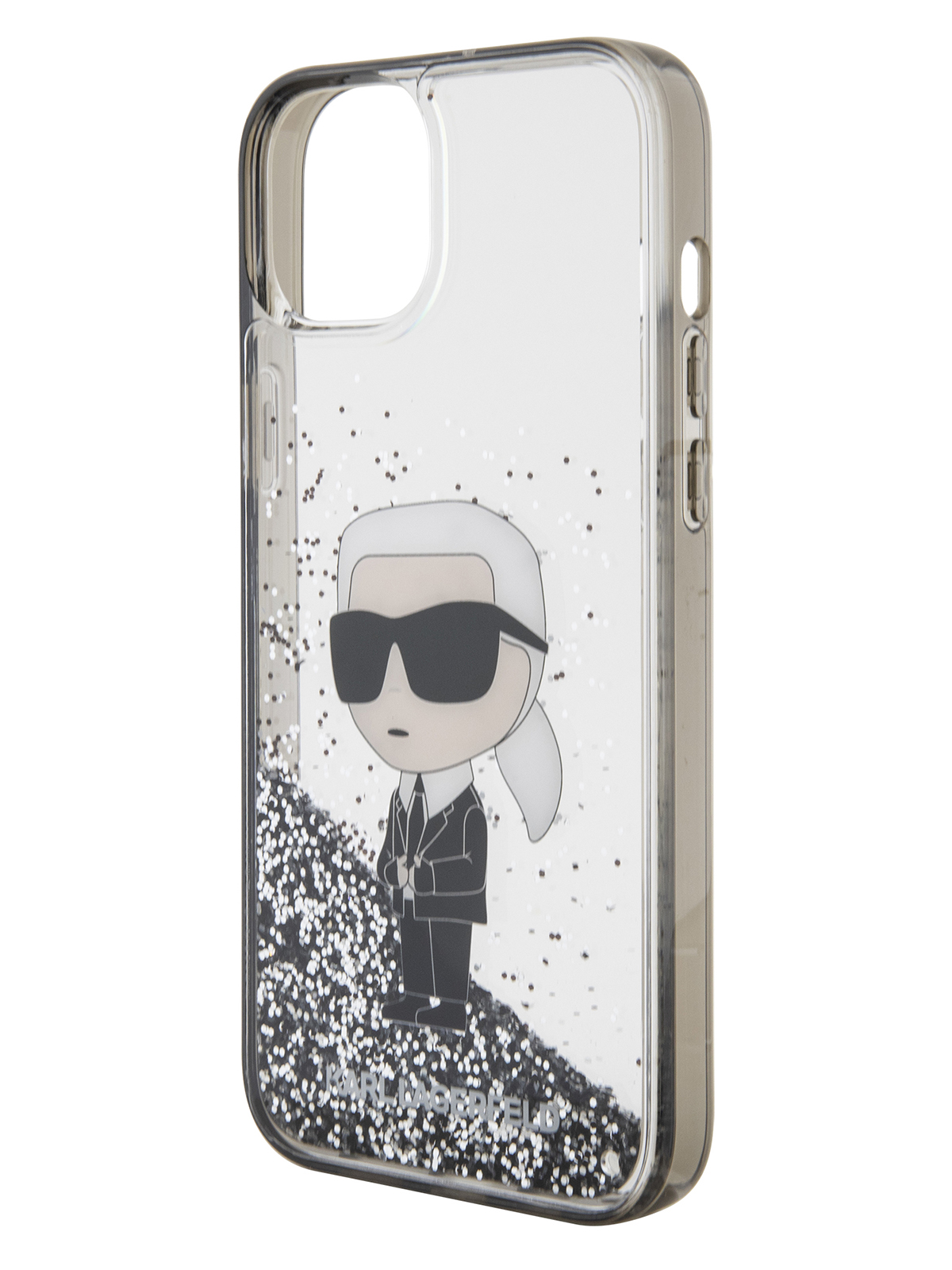 Чехол Karl Lagerfeld для iPhone 15 Plus с жидкими блестками Transparent/Black