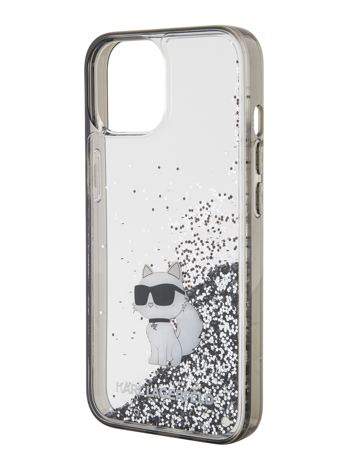 Чехол Karl Lagerfeld для iPhone 15 с жидкими блестками NFT Choupette Transparent/Black