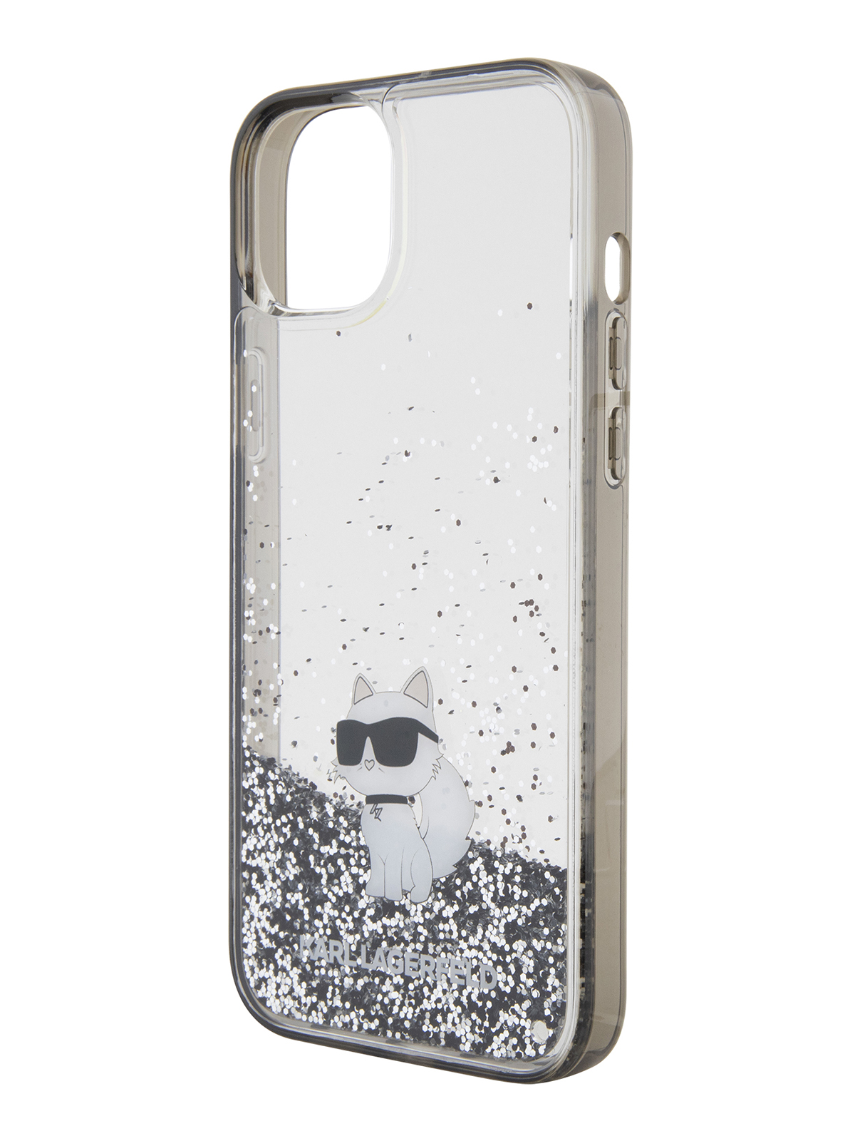 Чехол Karl Lagerfeld для iPhone 15 Plus с жидкими блестками Transparent/Black