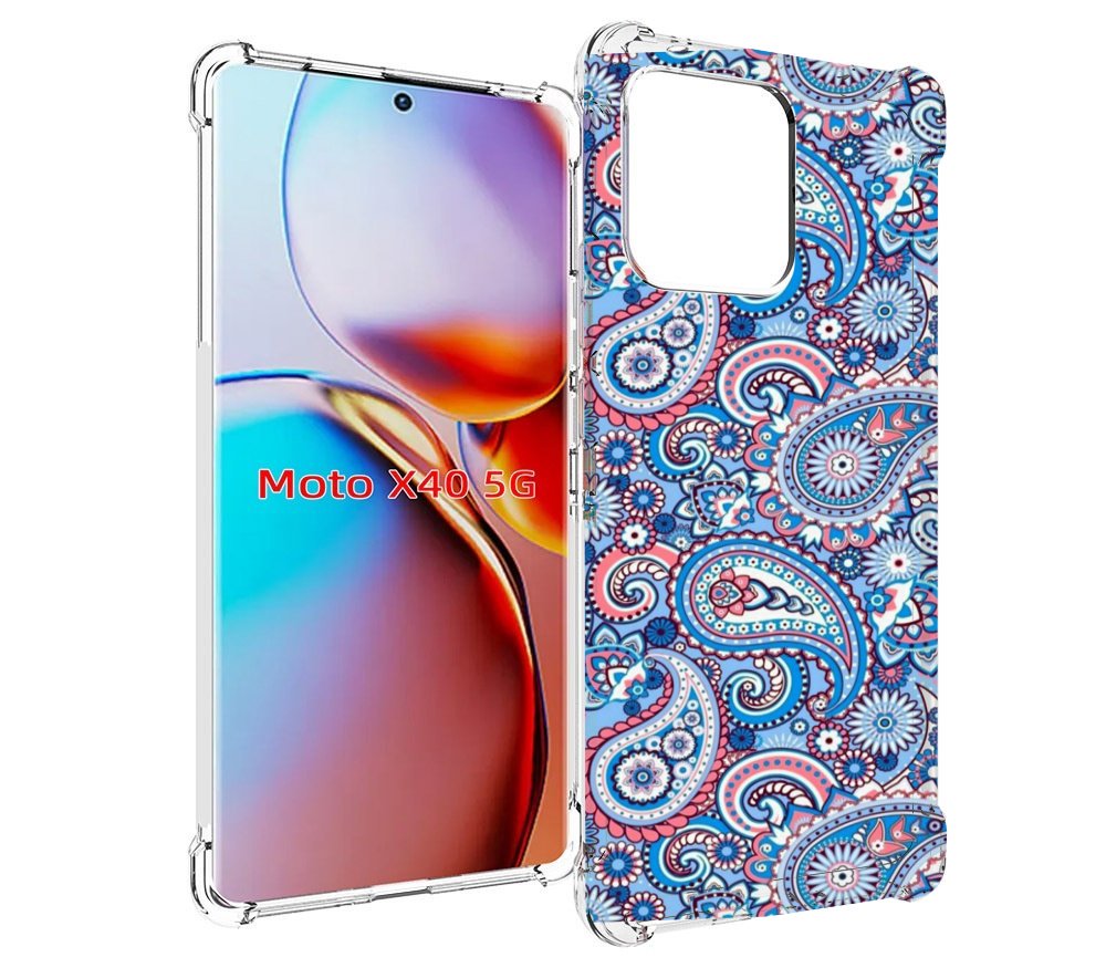 

Чехол MyPads красивый голубой арнамент для Motorola Moto X40, Прозрачный, Tocco