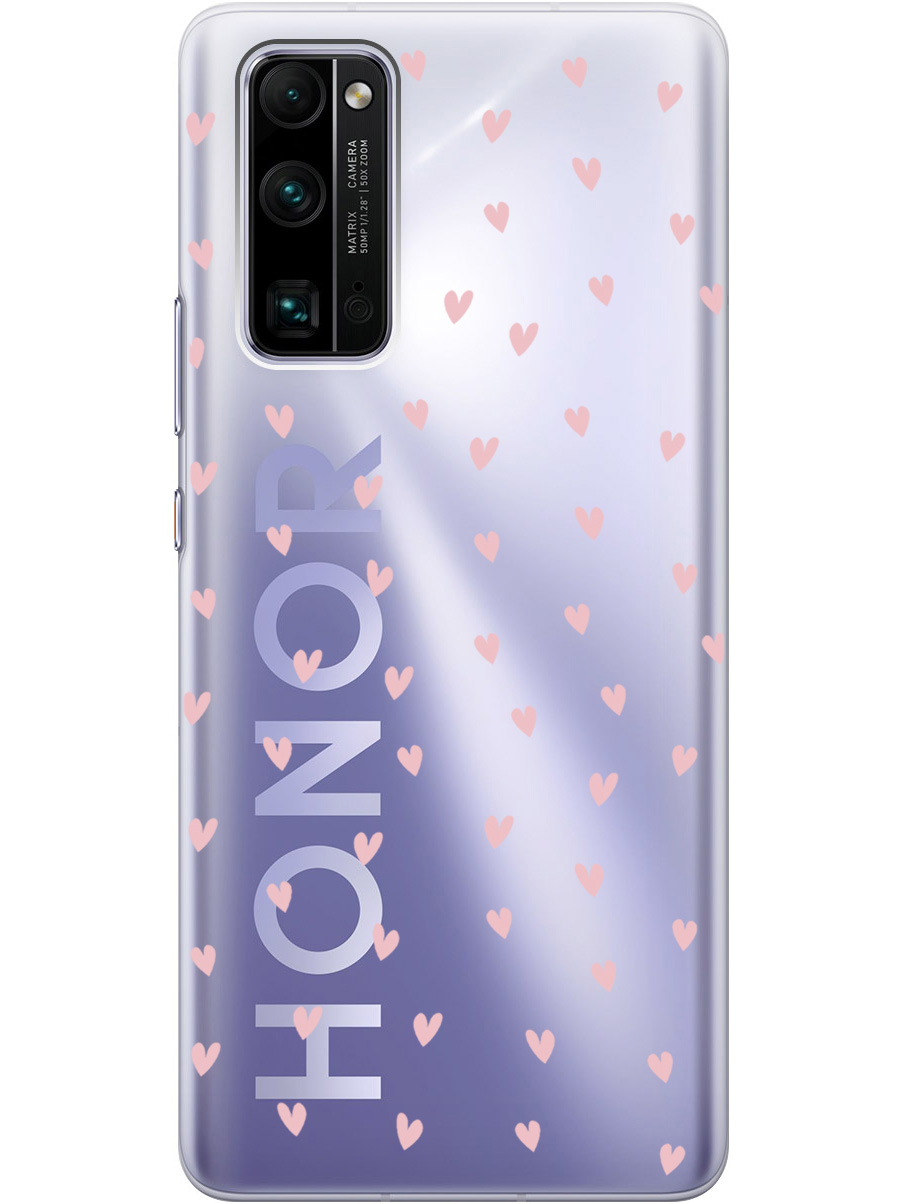 

Силиконовый чехол на Honor 30 Pro+ с принтом "Розовые сердечки" прозрачный, Прозрачный;розовый, 722945991