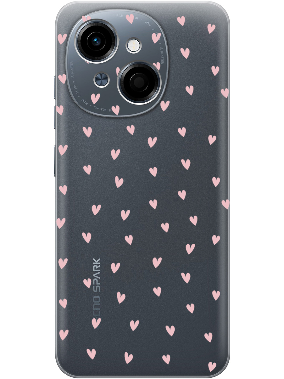 

Силиконовый чехол на Tecno Spark Go 1 / Pop 9 с принтом "Розовые сердечки" прозрачный, Прозрачный;розовый, 786716991