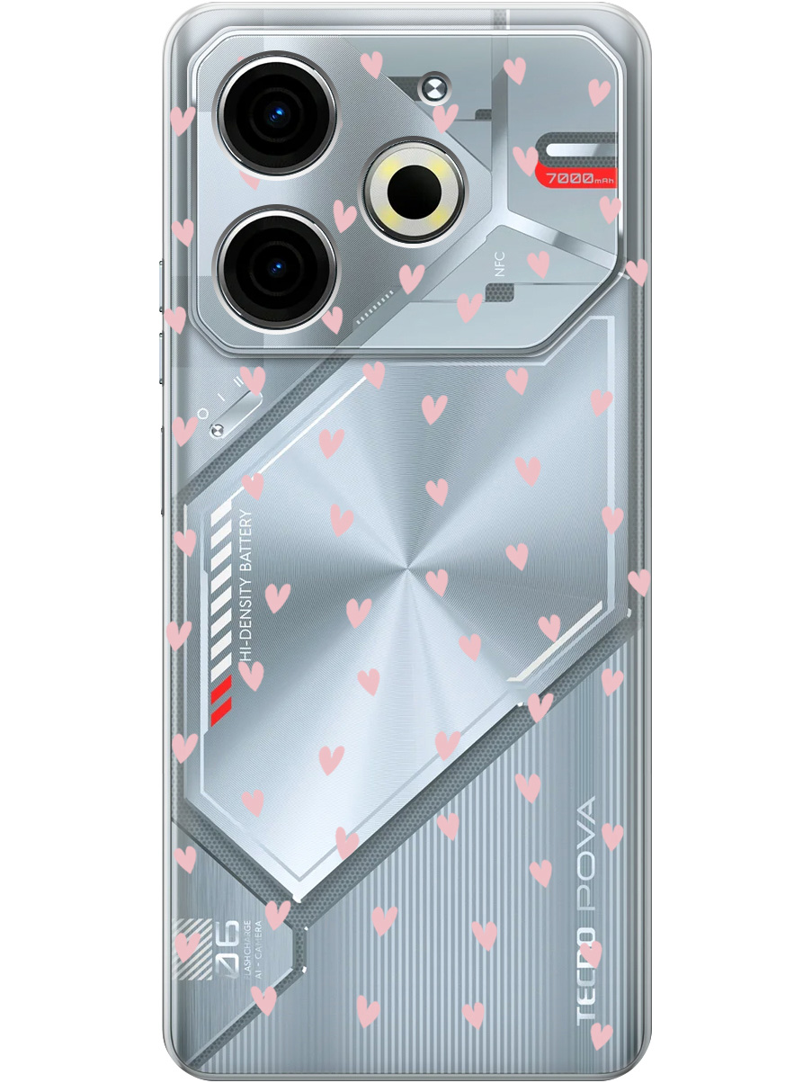 

Силиконовый чехол на Tecno Pova 6 Neo с принтом "Розовые сердечки" прозрачный, Прозрачный;розовый, 782634891