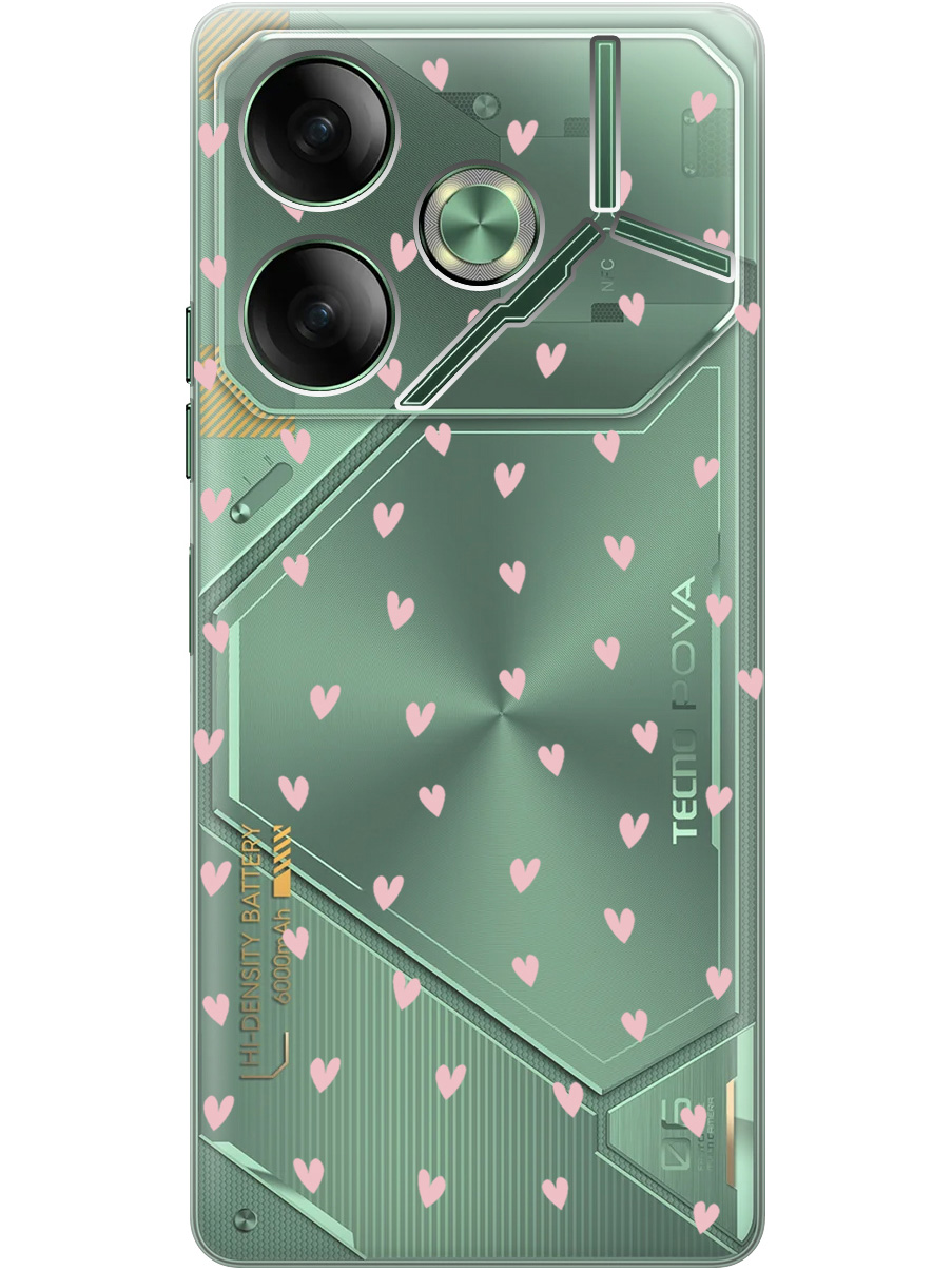 

Силиконовый чехол на Tecno Pova 6 с принтом "Розовые сердечки" прозрачный, Прозрачный;розовый, 782634291