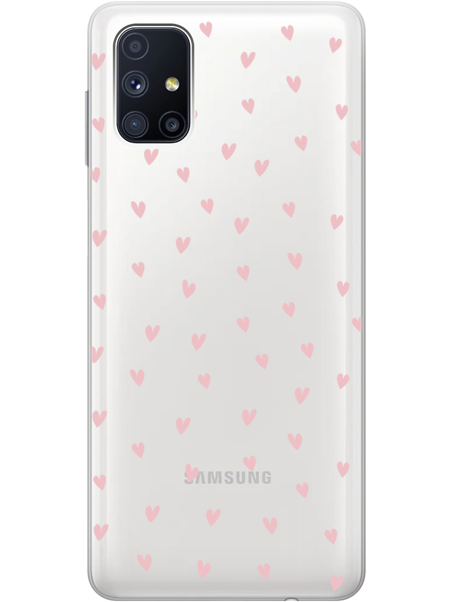 

Силиконовый чехол на Samsung Galaxy M51 с принтом "Розовые сердечки" прозрачный, Прозрачный;розовый, 723412591