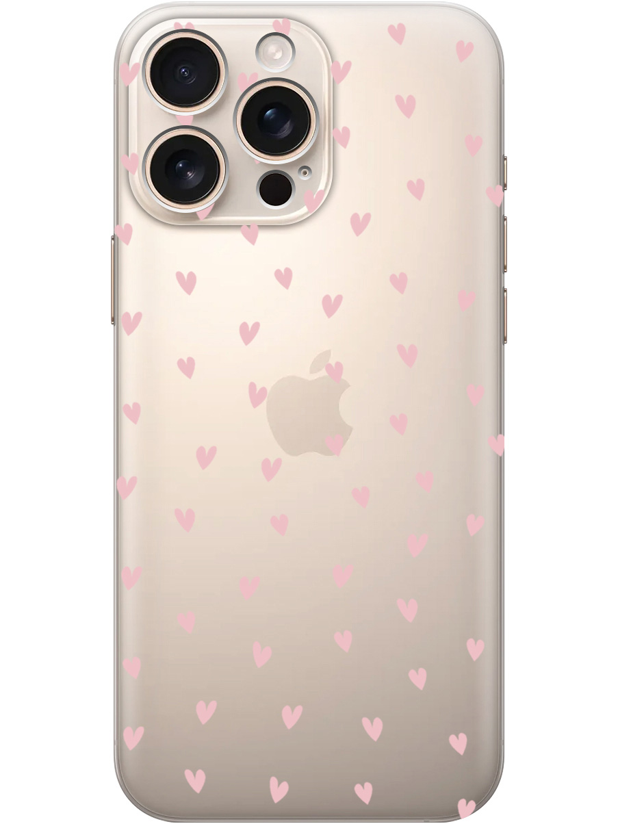 

Силиконовый чехол на Apple iPhone 16 Pro Max с принтом "Розовые сердечки" прозрачный, Прозрачный;розовый, 785198391