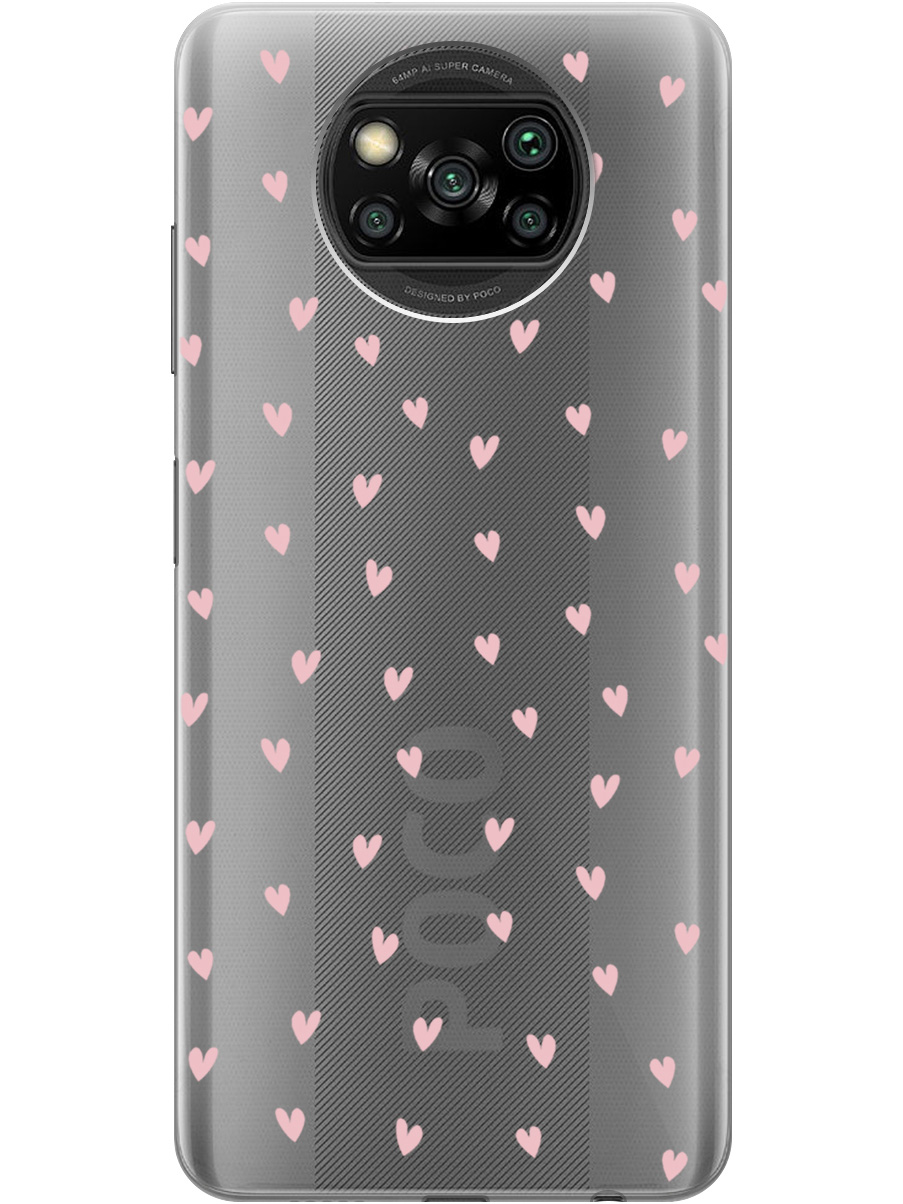 

Силиконовый чехол на Xiaomi Poco X3 / X3 Pro с принтом "Розовые сердечки" прозрачный, Прозрачный;розовый, 723602791
