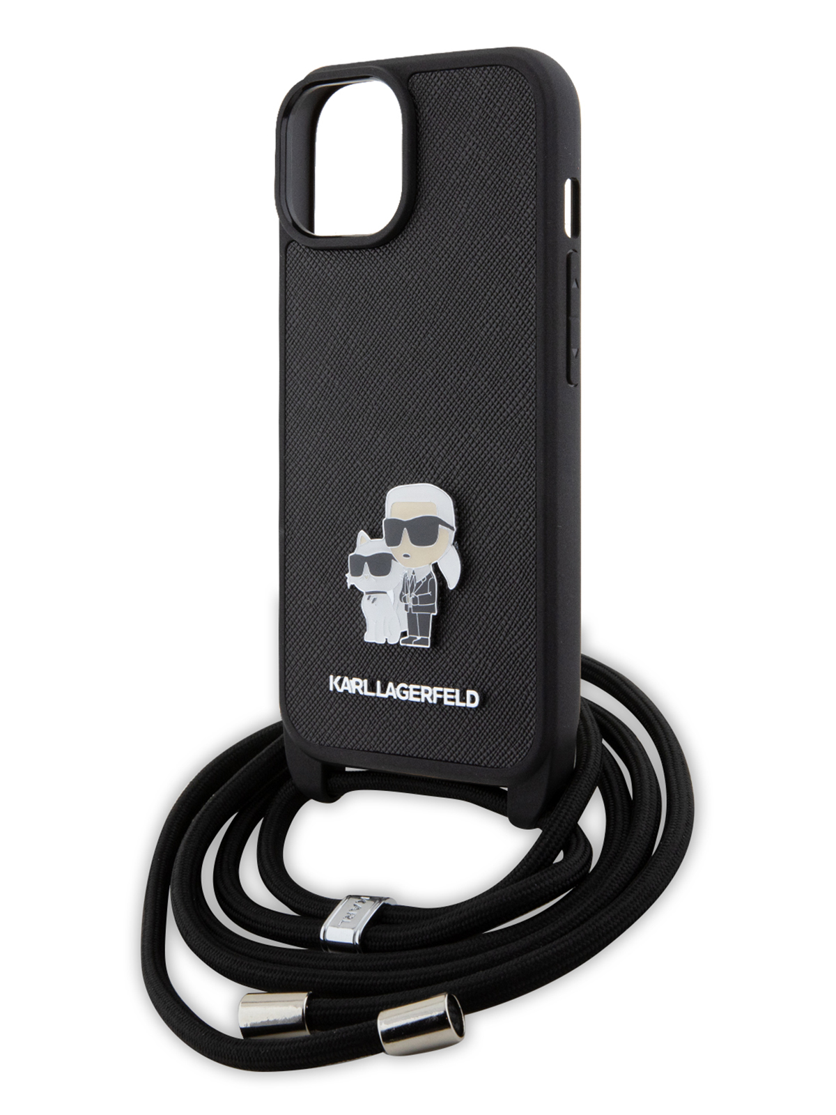 Чехол Karl Lagerfeld для iPhone 15 со шнурком NFT Karl & Choupette Hard Black