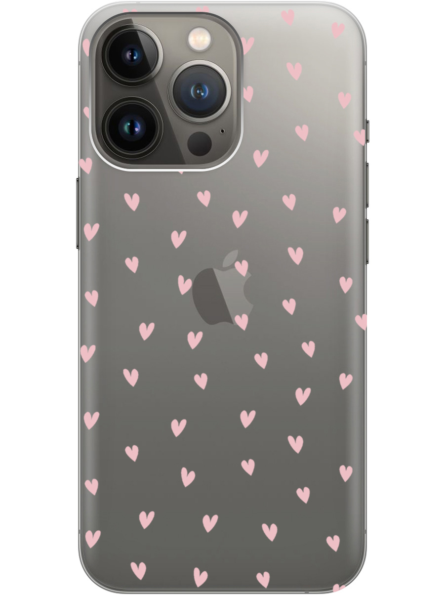 

Силиконовый чехол на Apple iPhone 14 Pro с принтом "Розовые сердечки" прозрачный, Прозрачный;розовый, 745400791