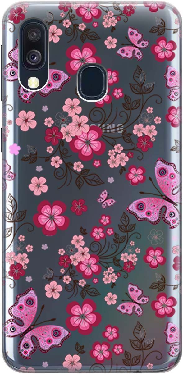 

Чехол на Samsung Galaxy A40 с принтом "Butterflies and Flowers" прозрачный, 0