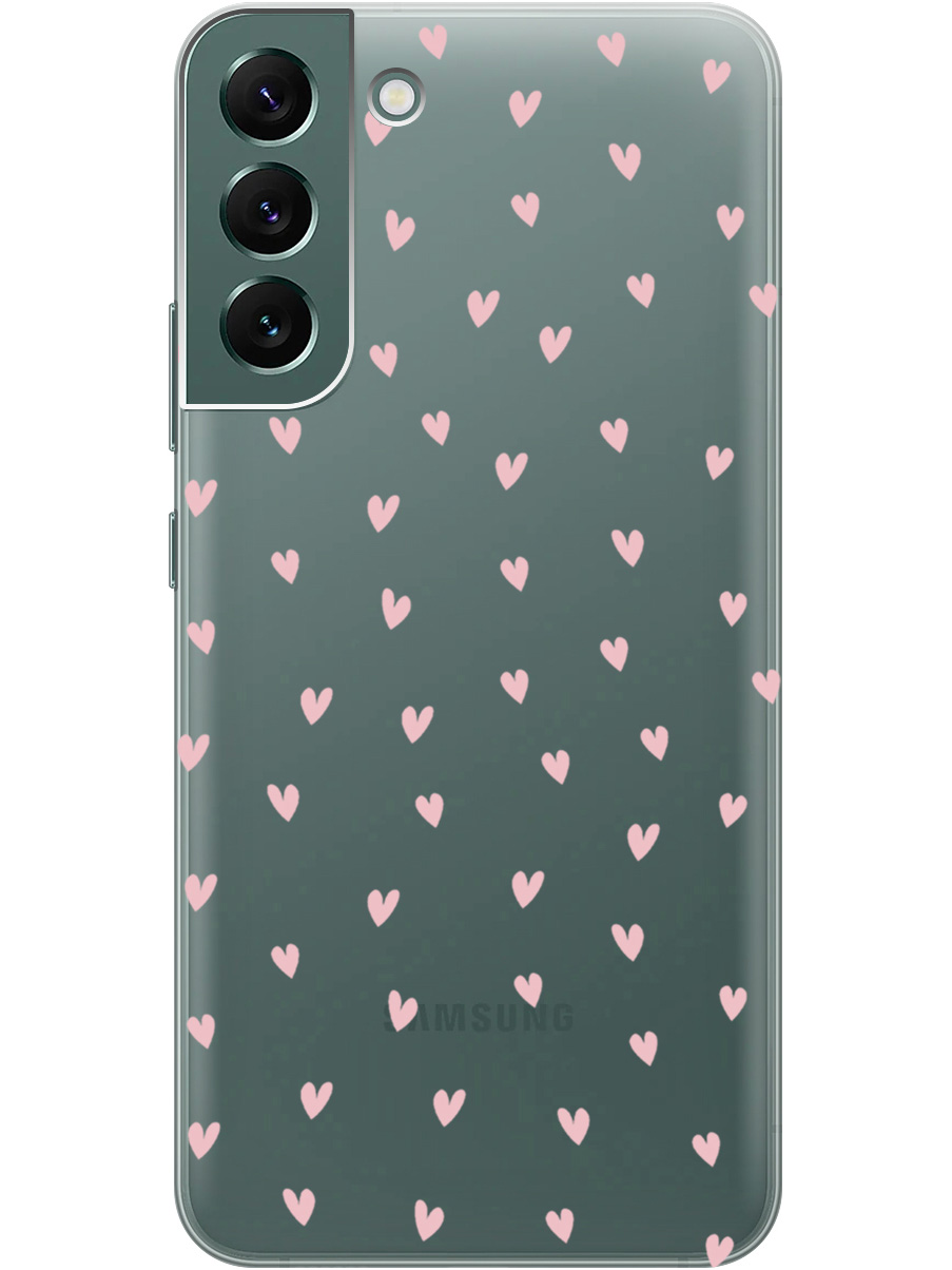 

Силиконовый чехол на Samsung Galaxy S22+ с принтом "Розовые сердечки" прозрачный, Прозрачный;розовый, 735250091