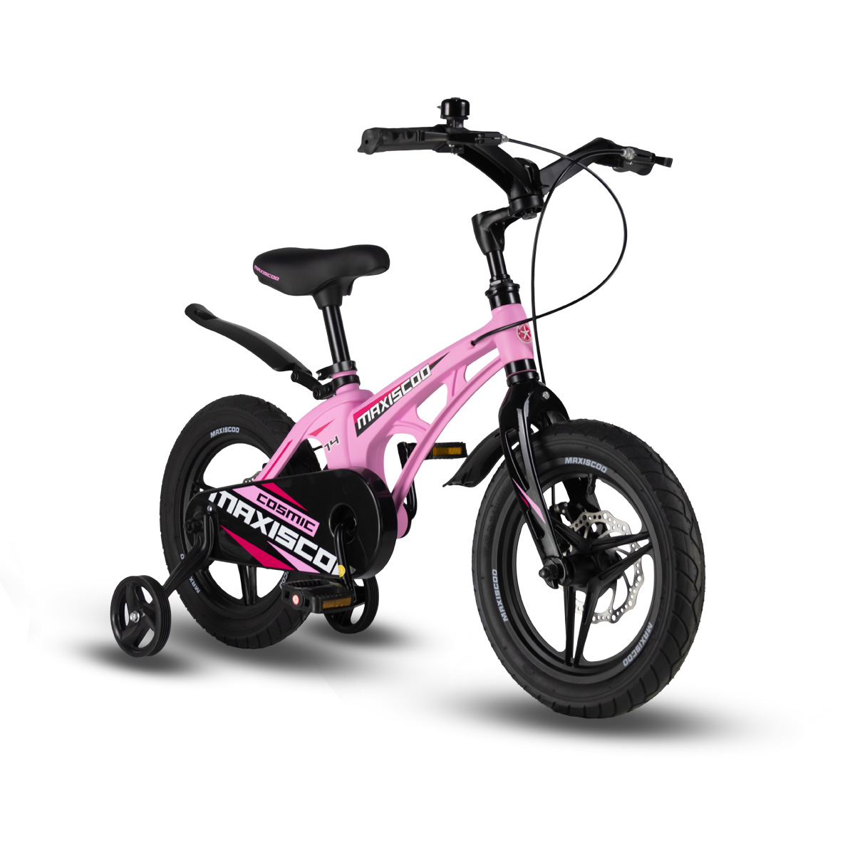 Детский велосипед MAXISCOO Cosmic 14 Делюкс Плюс 2024 розовый матовый детский велосипед maxiscoo cosmic deluxe 14 серый с дисковыми тормозами и доп колёсами