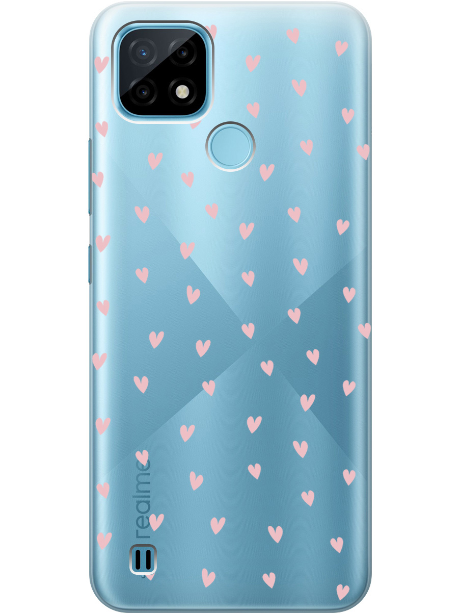 

Силиконовый чехол на Realme C21 с принтом "Розовые сердечки" прозрачный, Прозрачный;розовый, 726147591