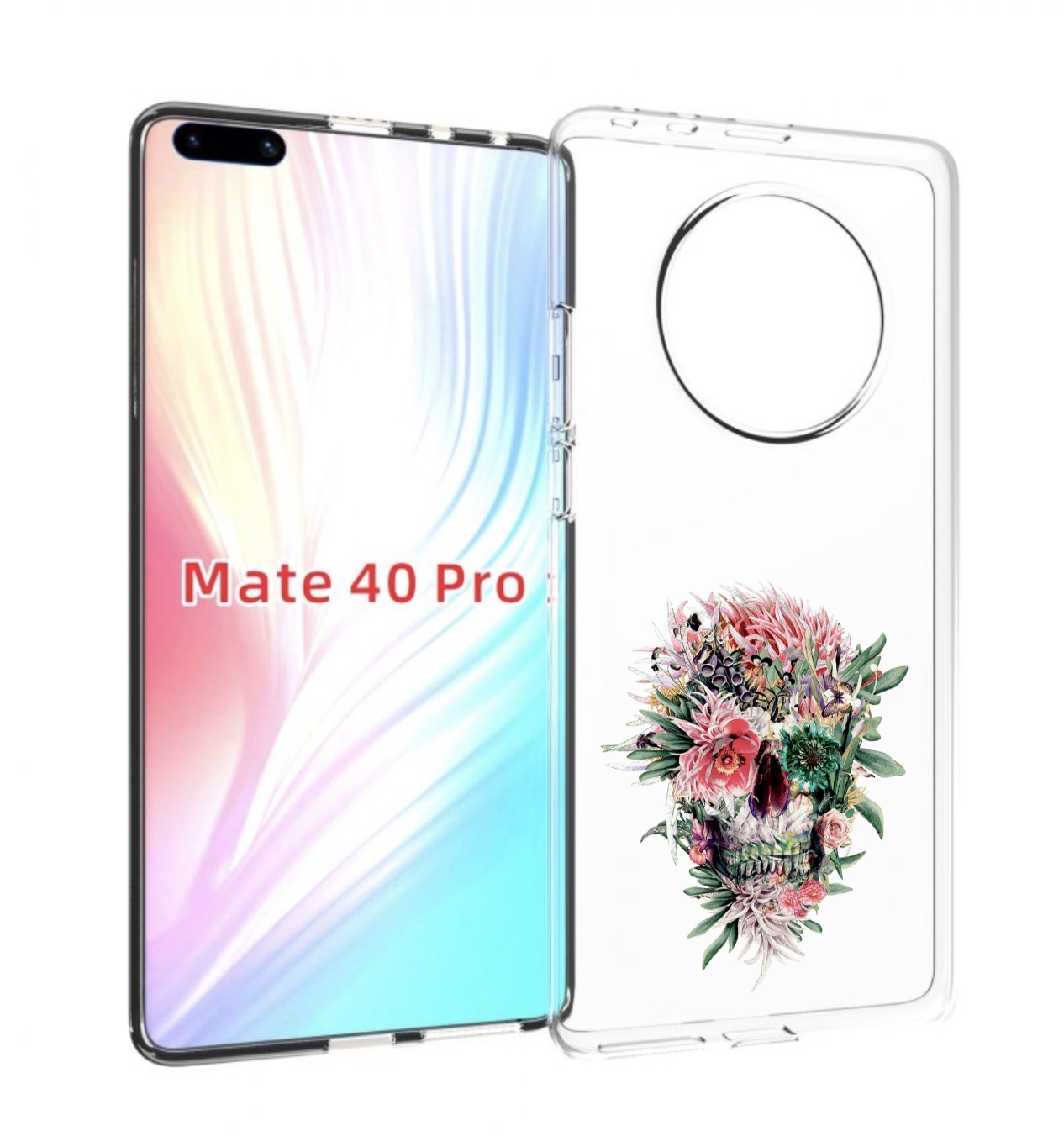 

Чехол MyPads череп из цветов для Huawei Mate 40 Pro (NOH-NX9), Прозрачный, Tocco