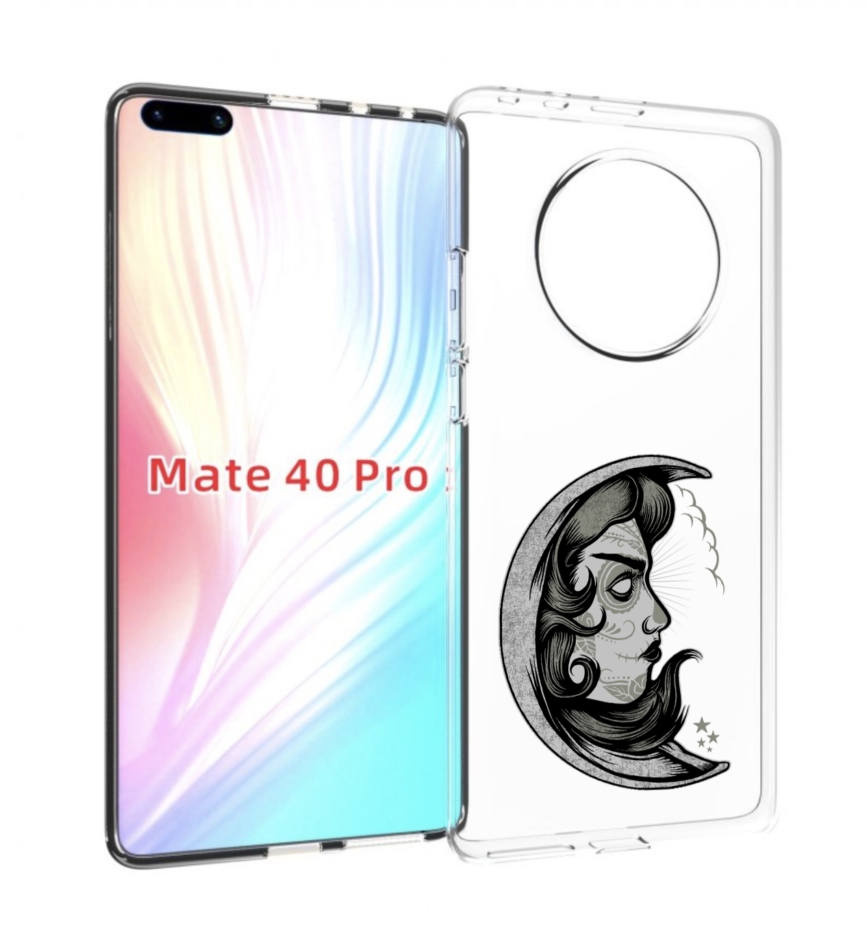 

Чехол MyPads черно белая луна с лицом для Huawei Mate 40 Pro (NOH-NX9), Прозрачный, Tocco