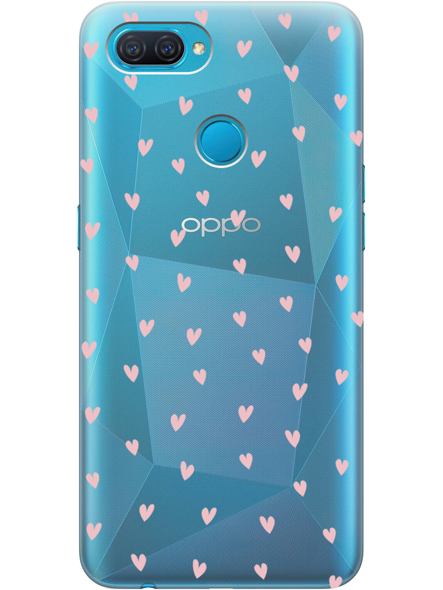 

Силиконовый чехол на Oppo A12 / A7 / A5s с принтом "Розовые сердечки" прозрачный, Прозрачный;розовый, 725455191