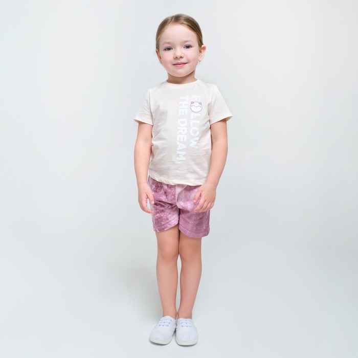 Пижама детская (футболка, шорты) KAFTAN Dream р.38 (146-152), бежевый, лиловый тай-дай