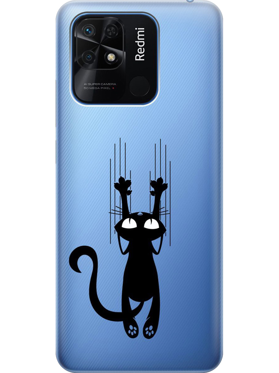 

Силиконовый чехол на Xiaomi Redmi 10C с принтом "Кошечка царапка" прозрачный, Прозрачный;черный, 736538771