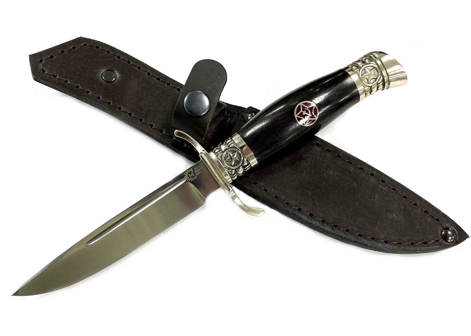 Нож Семин Финка-2 НКВД со звездой, сталь Х12МФ, рукоять черный граб