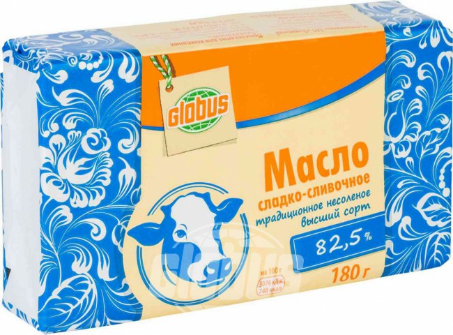 

Сливочное масло Globus Традиционное 82,5% БЗМЖ 180 г