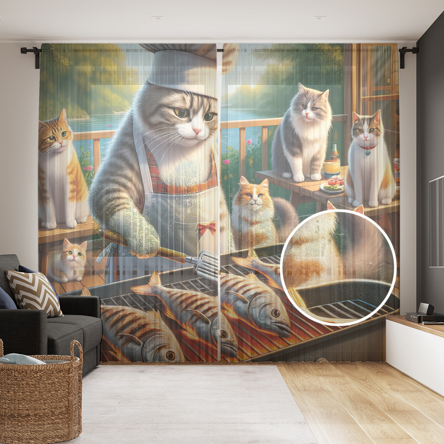 

Тюль Evrika Home сетка JoyArty Кошачье барбекю 290x265, tul_429881_145x265